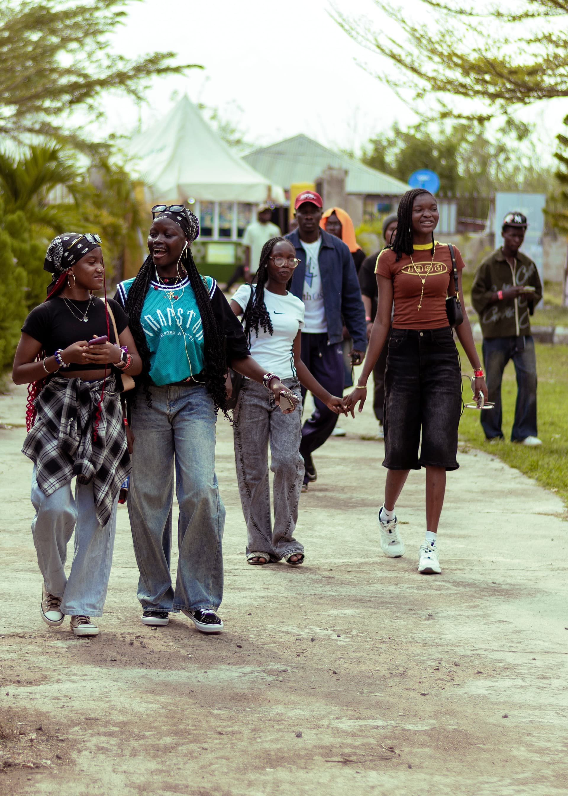 Group of friends walking together at an event